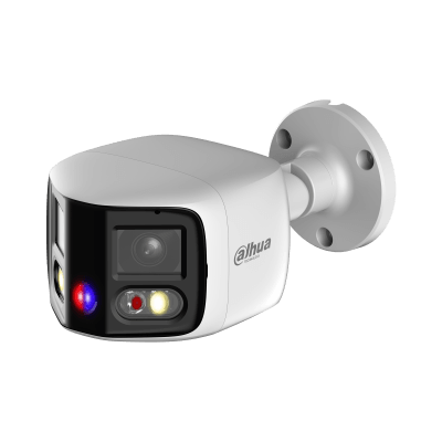 Dahua DH-IPC-PFW3849SP-A180-E2-AS-PV-0280B Cámara bullet IP dual 2×4MP TiOC panorámica 180° con luz y sirena.