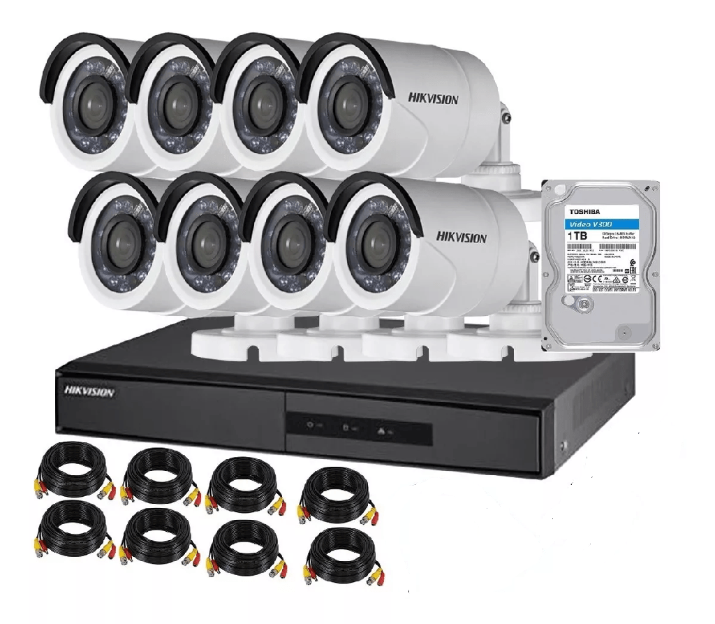 [DS-J142I/7208HGHI-M1C+8CAM] Hikvision DS-J142I/7208HGHI-M1C+8CAM Kit DVR + 8 camaras +HDD 1TB