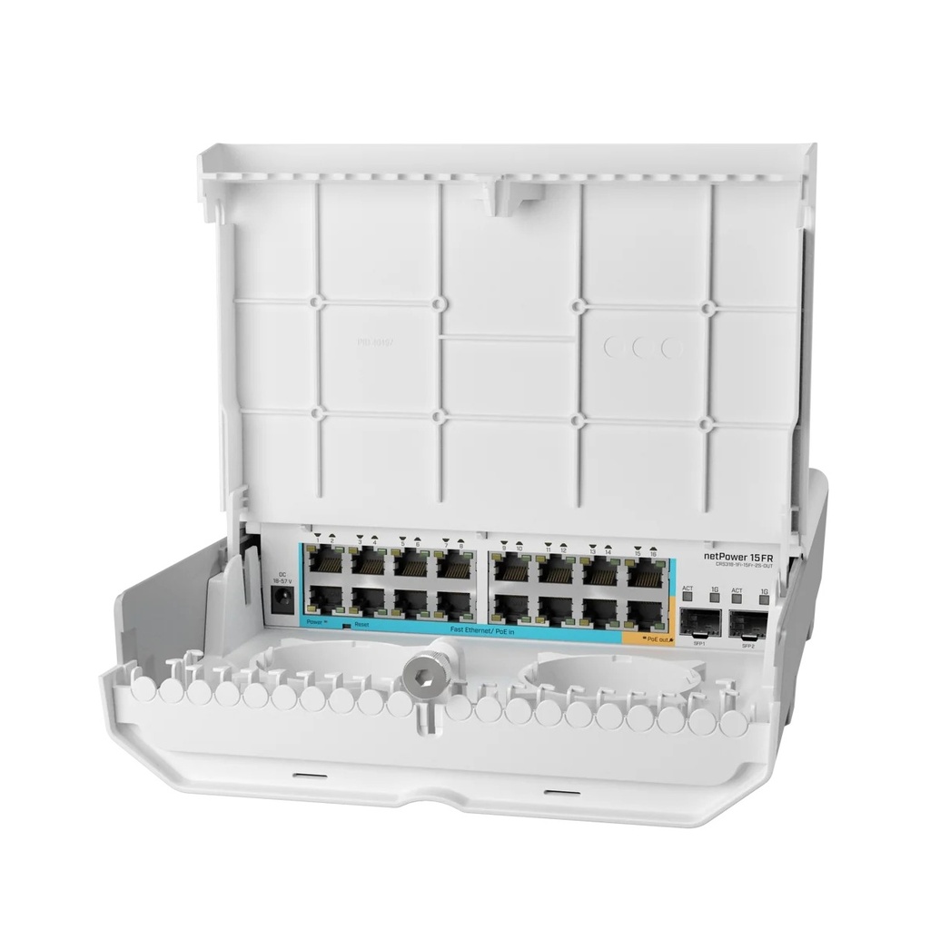 [CRS318-1Fi-15Fr-2S-OUT] Mikrotik CRS318-1Fi-15Fr-2S-OUT netPower 15FR switch exterior Reverse PoE 16×100M + 2×SFP