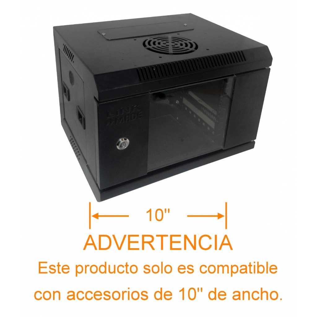 Linkmade Rack 4U 10-Pulgadas-Ancho 30cm-Fondo Negro Puerta-Vidrio