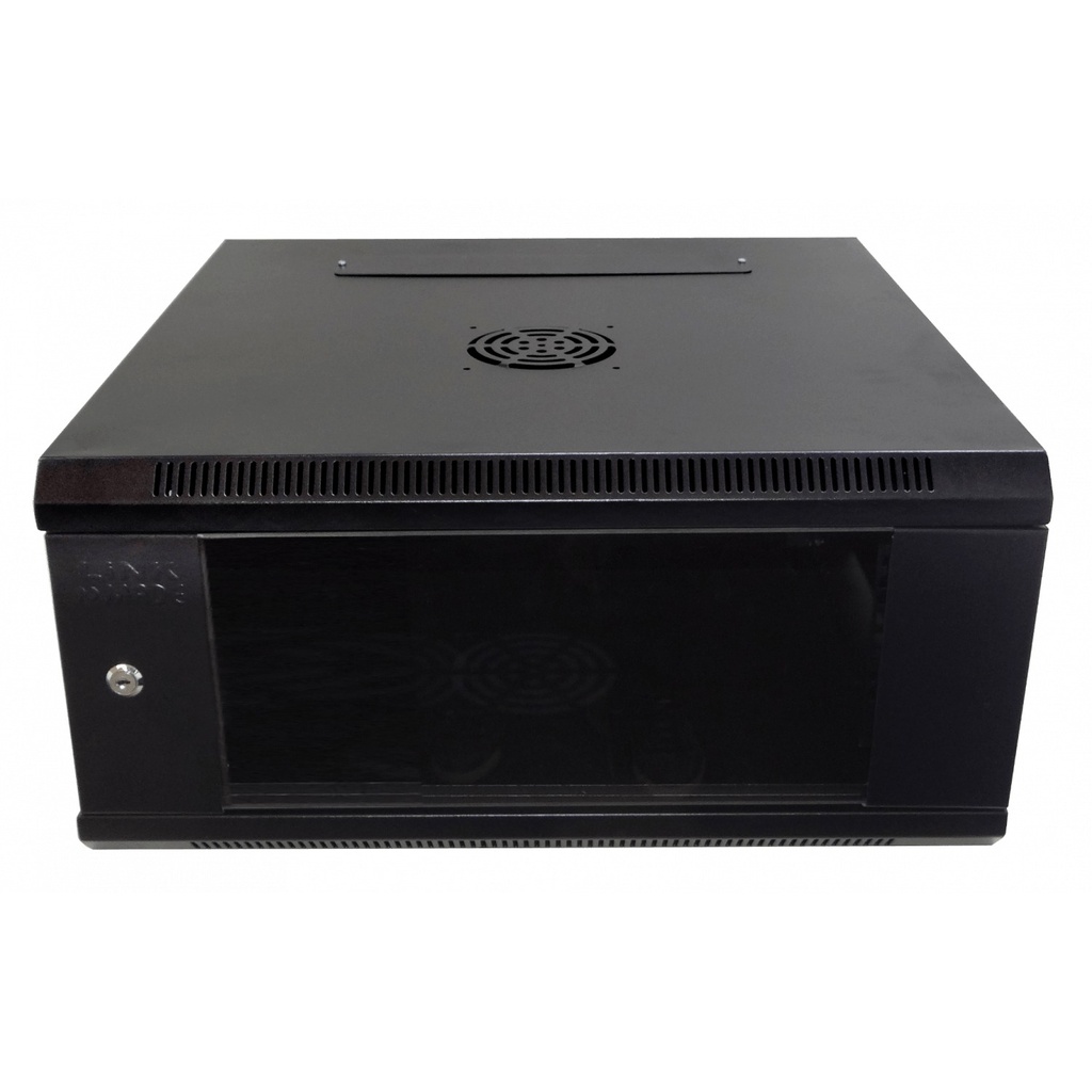 Linkmade 60cm-Fondo 4U Rack Pared Mural Negro Puerta-Vidrio