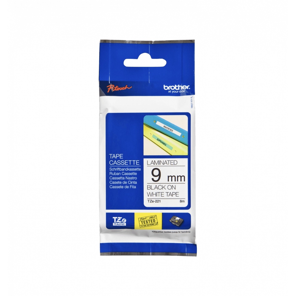 [TZE-221] Brother TZE-221 Cinta negro sobre blanco 9 mm x 8m