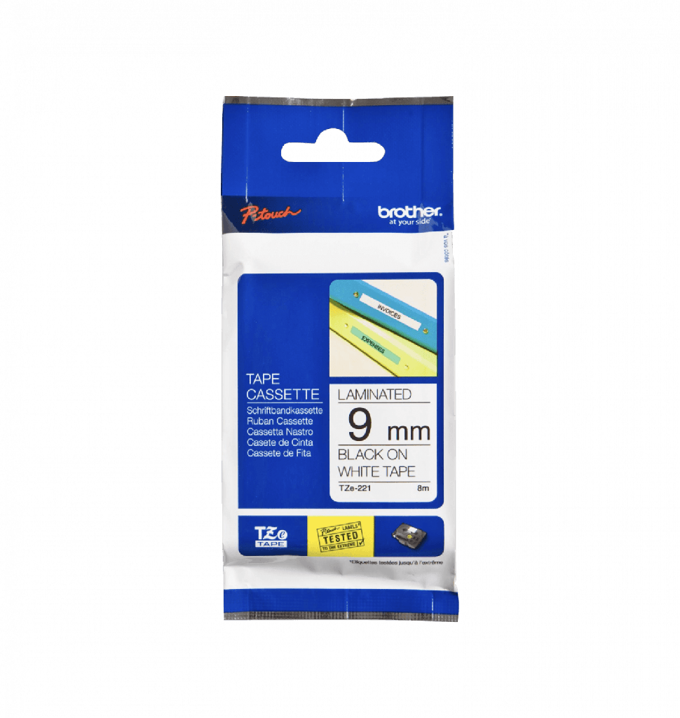 Brother TZE-221 Cinta negro sobre blanco 9 mm x 8m