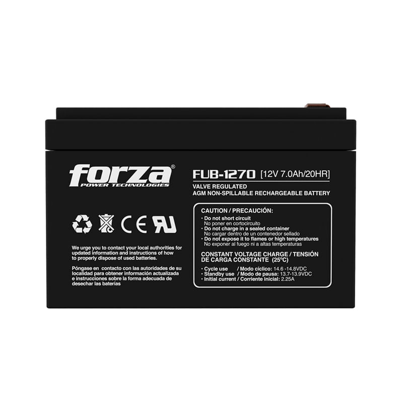 [FUB-1270] Forza Batería sellada recargable 12V/7Ah, AGM, sin mantenimiento
